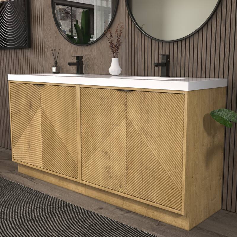 Milano 72" Freestanding Bathroom Vanity with Double White Sink