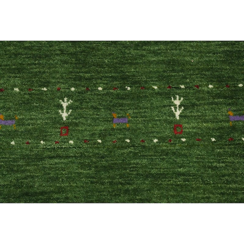 Hand Knotted Oriental 100% Wool Carpet Tribal Animal Pictorial Green Gabbeh Area Rug - 4' 0'' X 2' 2''