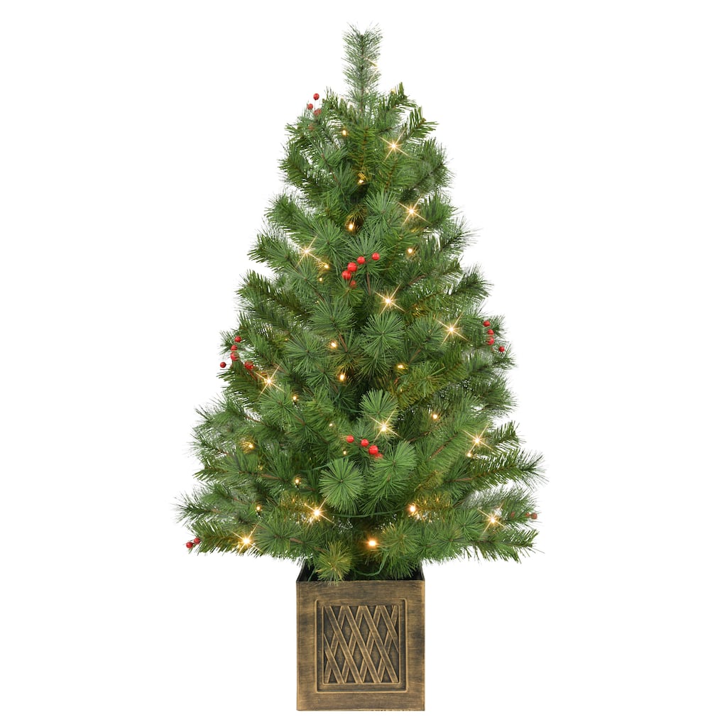 Puleo International Set of 2 Artificial Battery-Operated Pre-Lit Potted Adorned Trees