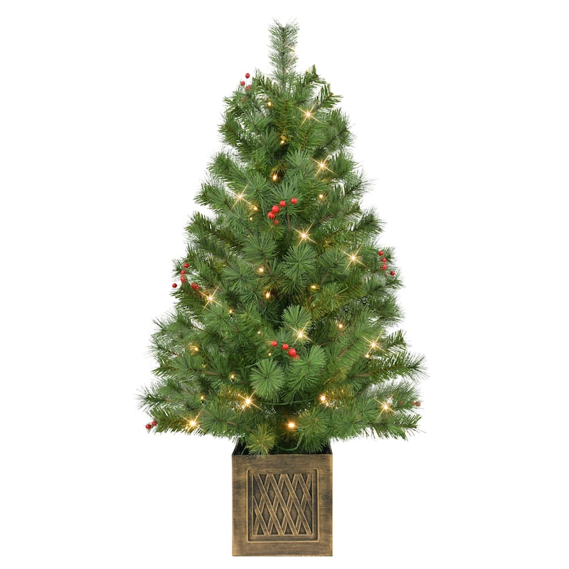 Puleo International Set of 2 Artificial Battery-Operated Pre-Lit Potted Adorned Trees