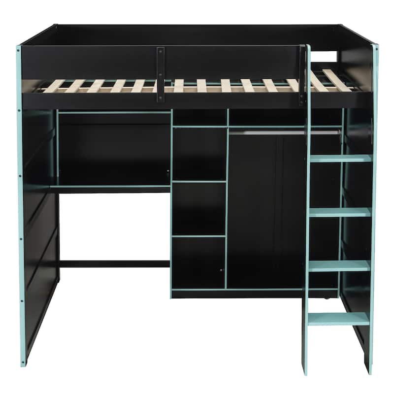 Full-Size Modern Gaming Wooden Loft Bed with RGB Lighting, Desk & Open Storage by Harper&Bright Designs
