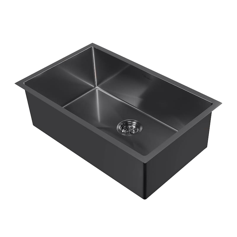 Noah Plus 33" Single Bowl 16 gauge Dual-Mount Sink Set - 33" x 18" - Matte Black