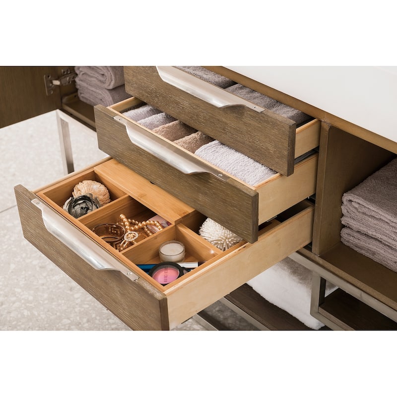 James Martin Vanities Columbia 59" Double Vanity, Latte Oak with Brushed Nickel Hardware