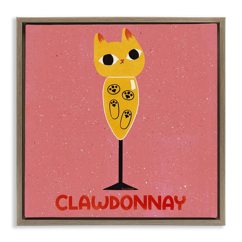 Stupell Clawdonnay Feline Wine Framed Floater Canvas Wall Art Design By Carrie Cantwell - 25 x 25 - Brown