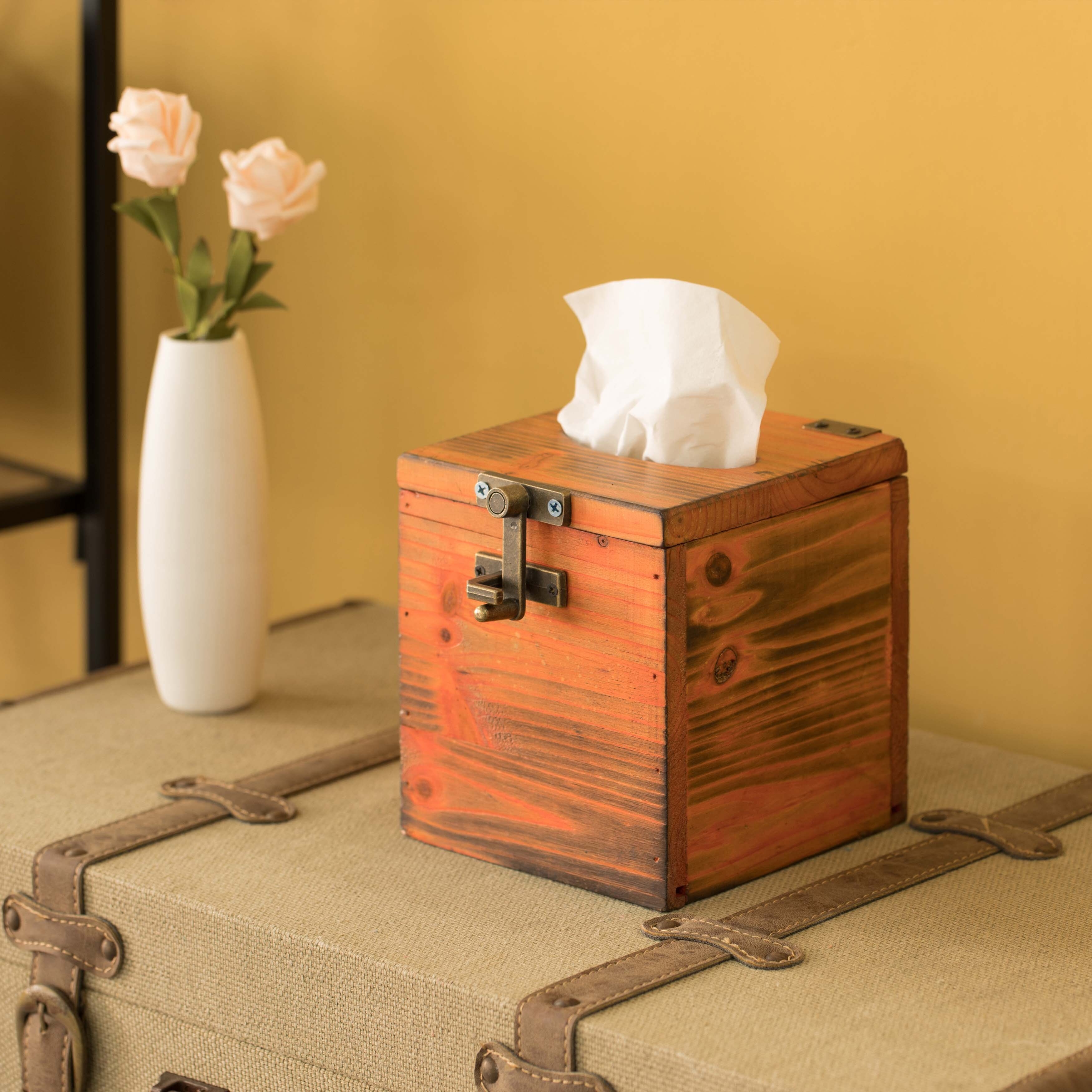 Wood Tissue Box Cover Rectangular - Rustic Farmhouse White Wooden