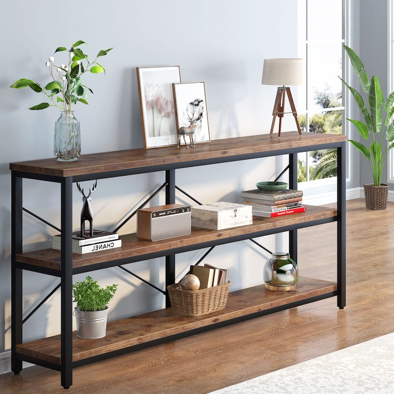 70.8" Extra Long Narrow Console Table Sofa Table Entryway Table with 3 Tiers Storage Shelves