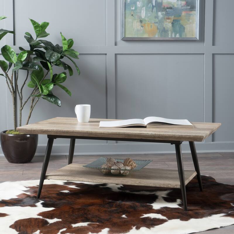 Mid-Century Modern Coffee Table 2 Tier Coffee Table Stylish Coffee Table with Lower Shelf for Living Room