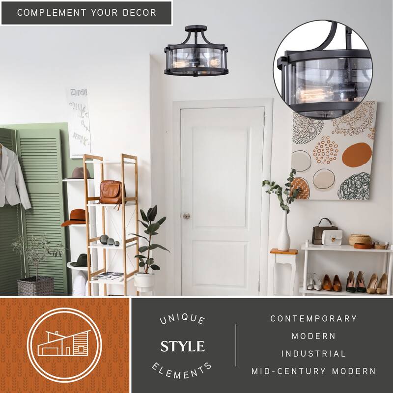 Holbrook 15.75-in W Industrial Semi Flush Mount Ceiling Light Clear Glass