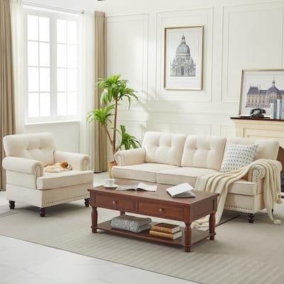 Set of 2 Pieces, A 3-seat Sofa and An Armchair, Chenille Sofa Set for Living Room