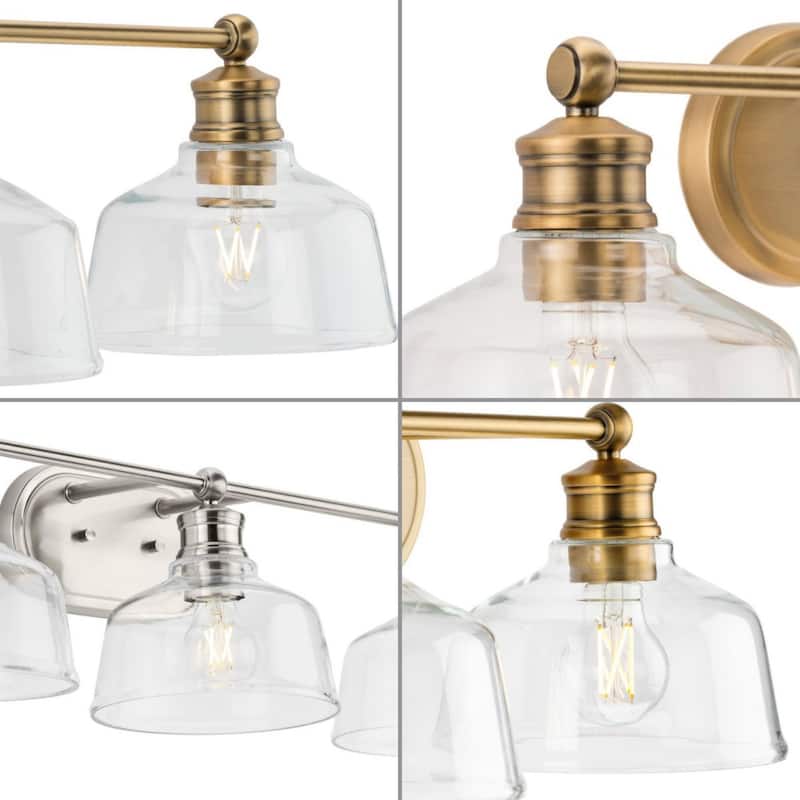 Singleton Collection 3-Light 26.5 in. Vintage Brass Vanity Light with Clear Glass Shades - Small - Vintage Brass - Small