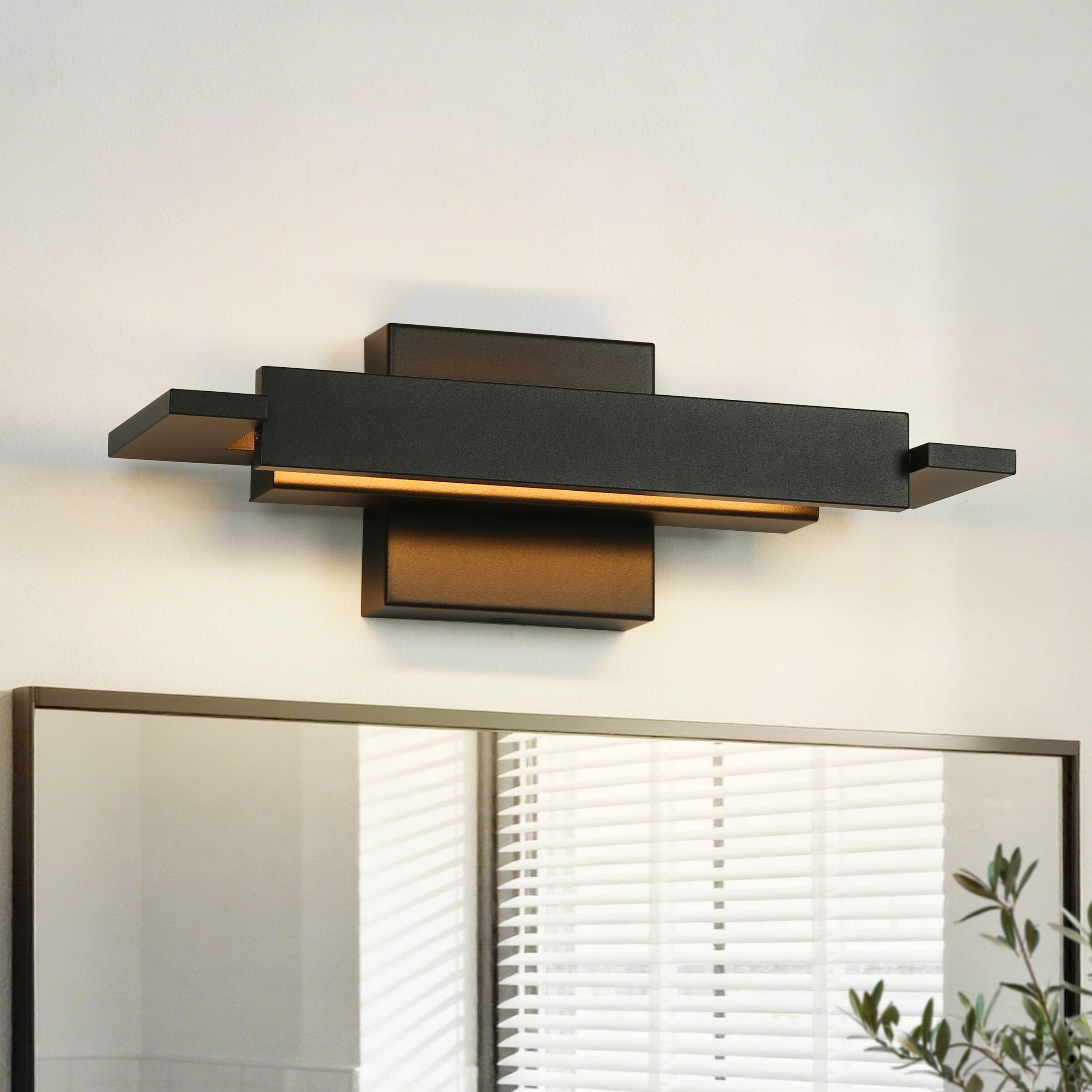 Modern Black Integrated LED Vanity Light with Geometric Linear Design - 14.2