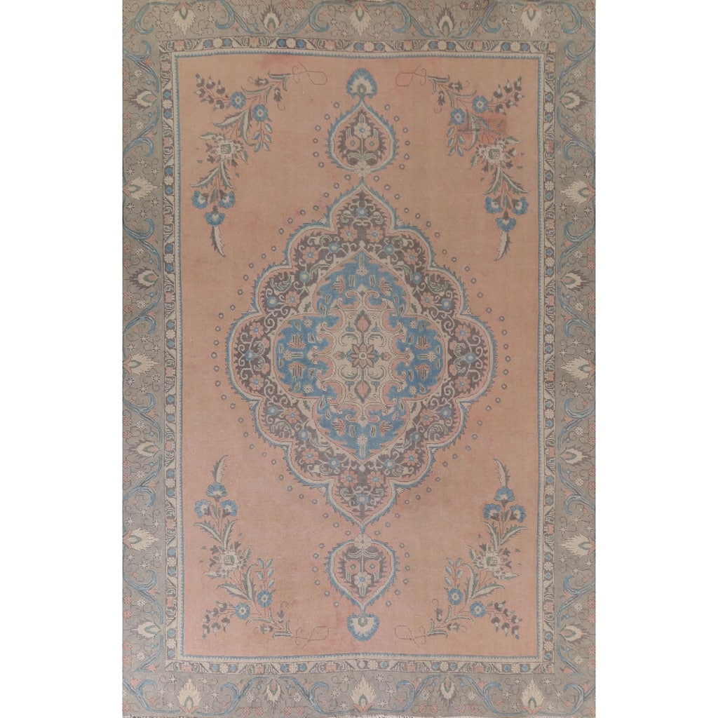 Hand Knotted Oriental 100% Wool Carpet Traditional Medallion Coral Tabriz Area Rug - 11' 11'' X 8' 8''
