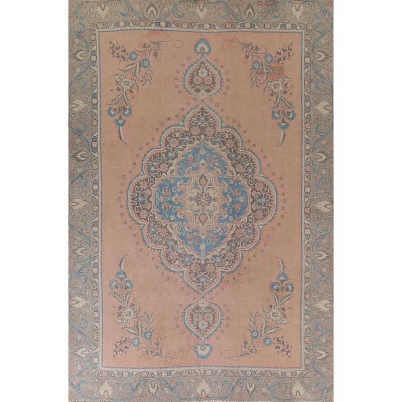 Hand Knotted Oriental 100% Wool Carpet Traditional Medallion Coral Tabriz Area Rug - 11' 11'' X 8' 8''