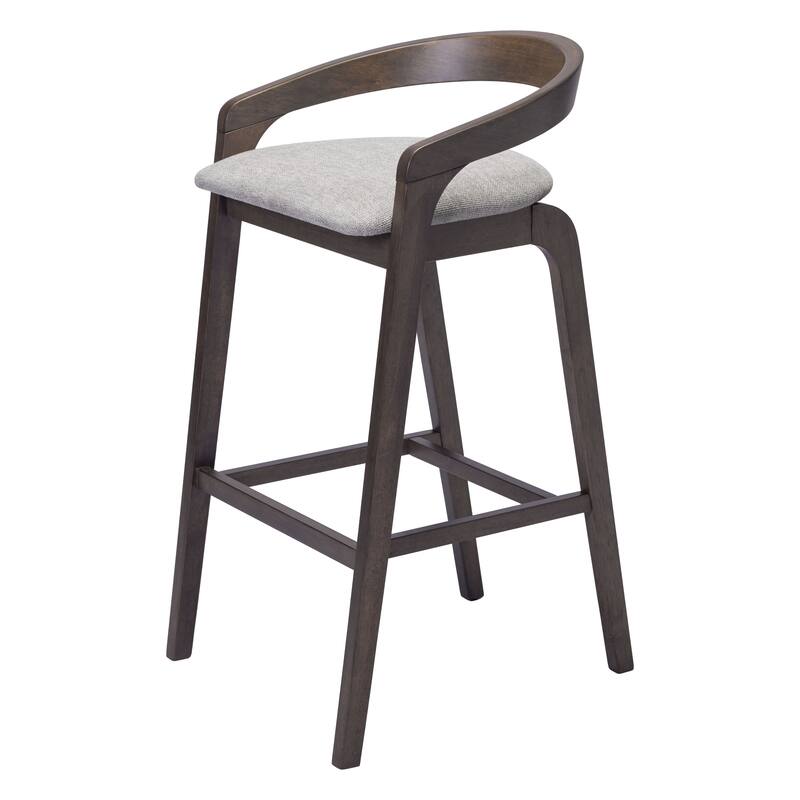 HomeRoots Set of Two 31" Gray and Espresso Fabric and Solid Wood Low Back Bar Height Bar Chairs