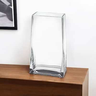 HomeRoots 10" Clear Crystal Glass Rectangular Table Vase