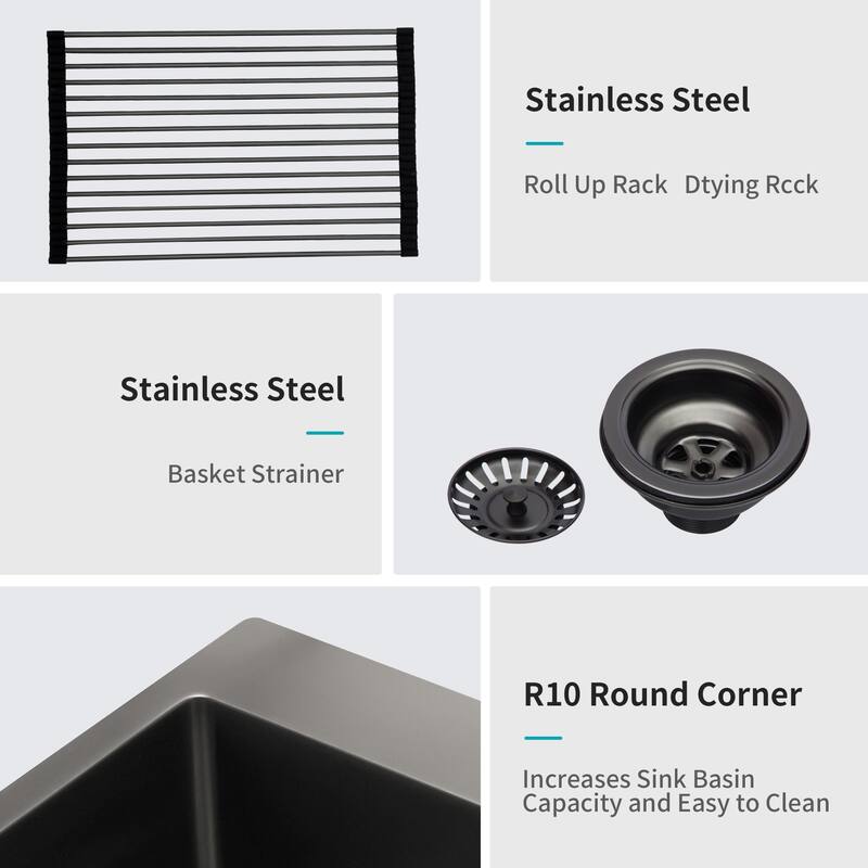 Drop in Kitchen Sink Gunmetal Black Topmount 16 Gauge Deep Single Bowl Stainless Steel Sink Basin