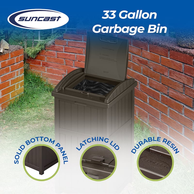 Suncast 30 Gallon Hideaway Trash Waste Bins for Outdoor, Cyberspace (2 Pack)