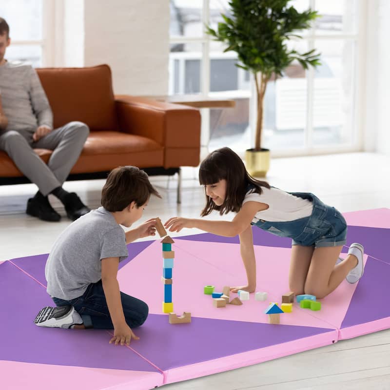 4-Panel Foldable Gymnastics Mat with Shock Absorbing Foam and Hook Loop Secure Connection - 120" x 48" x 2"