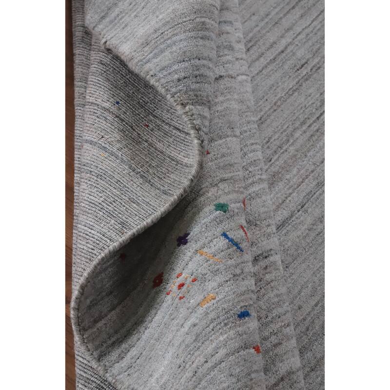 Hand Knotted Oriental 100% Wool Carpet Tribal Stripe Greys & Charcoal Gabbeh Area Rug - 12' 0'' X 9' 9''