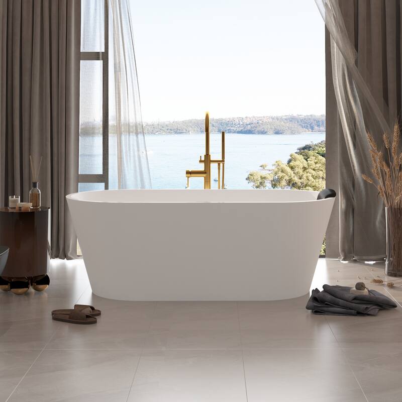 CASAINC Resin Stone Solid Surface Soaking Stand Alone Bathtub Freestanding Bathtub in Matte White