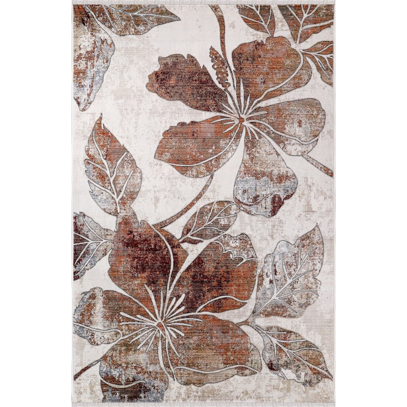 Anna Collection Floral Beige/Red/Grey Area Rug