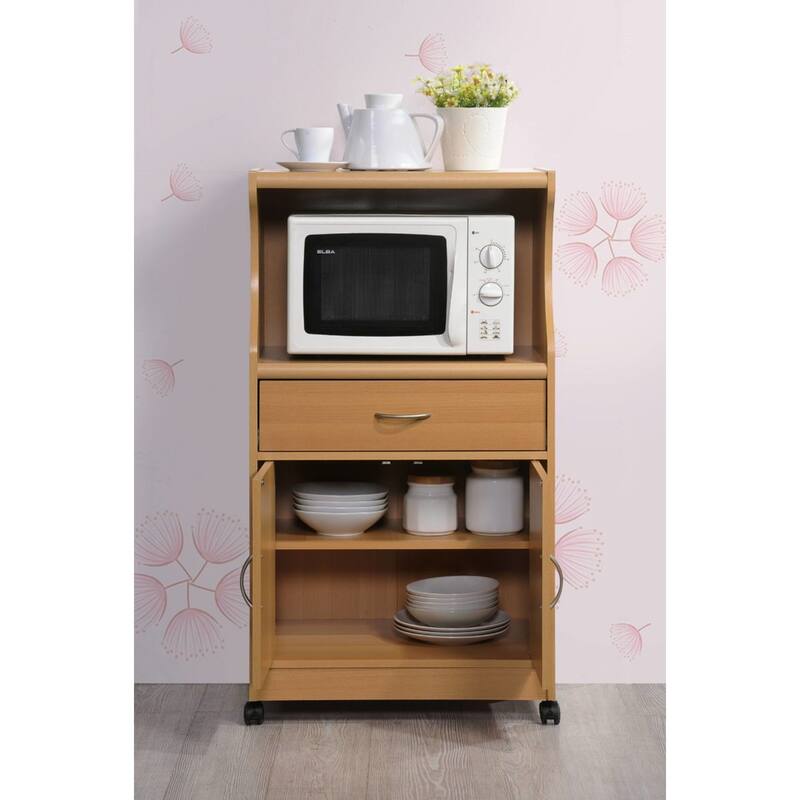 45" Beige Solid Microwave Kitchen Cart
