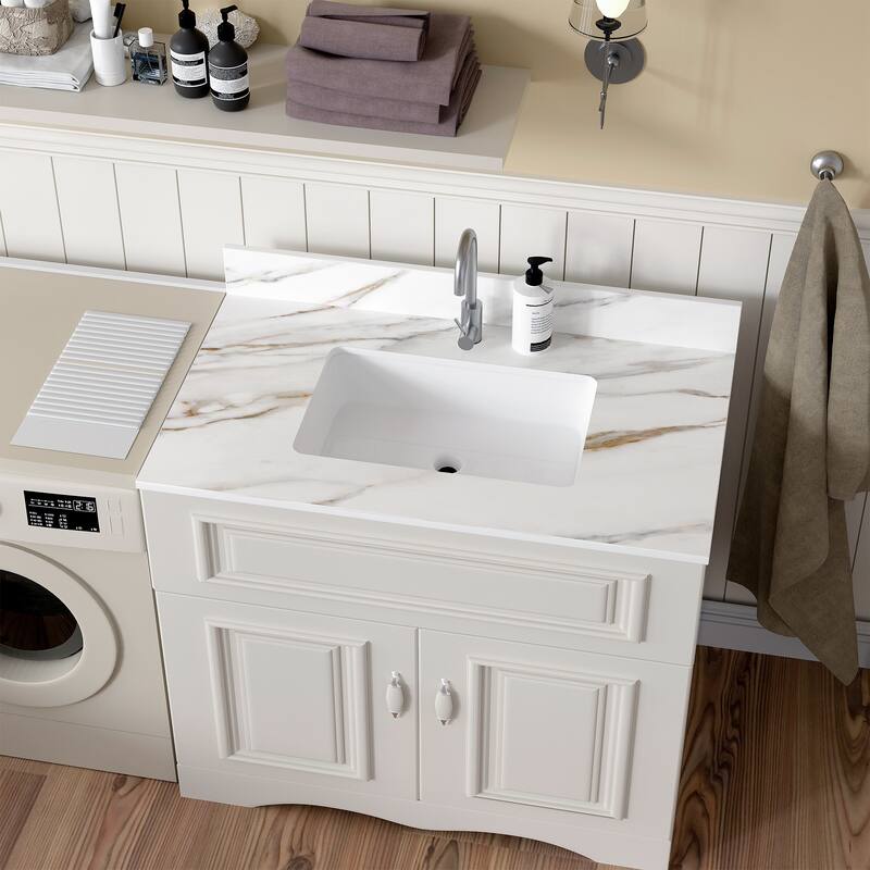 31 Inch Marble Vanity Top,Bathroom Vanity Top with Undermount Rectangular Middle Sink and 4 Inch Height Backsplash