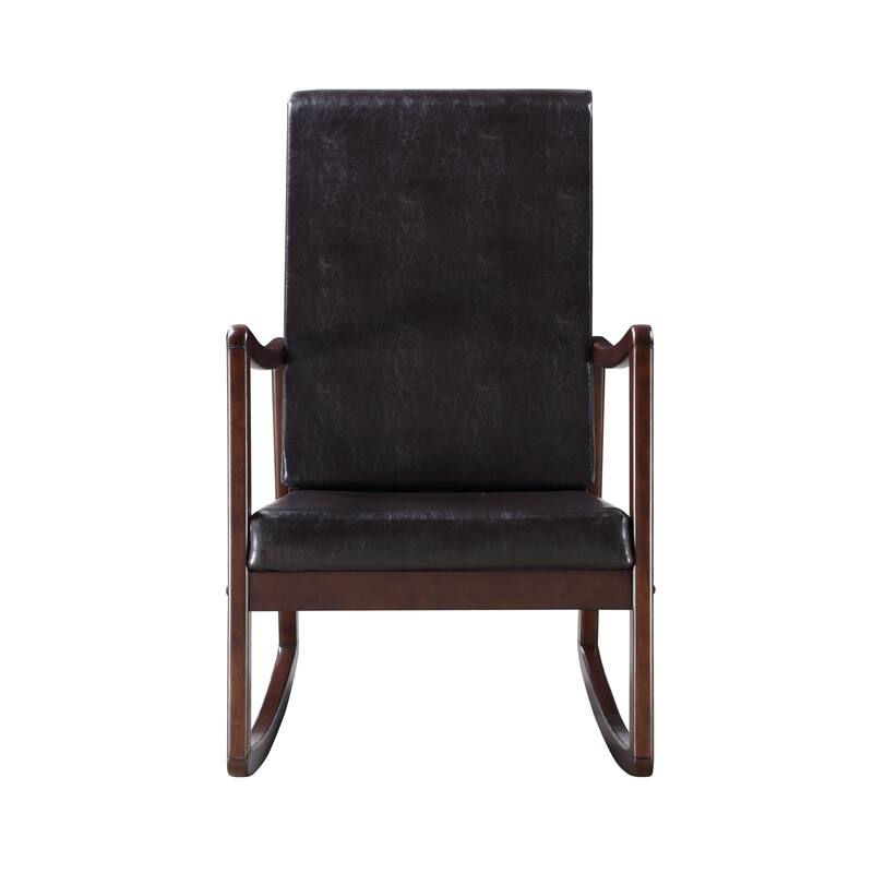 Dark brown Synthenic Leather & Espresso Finish Rocking Chair
