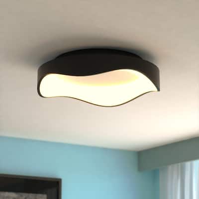 Bowen 1-Light Black Modern Round LED Flush Mount Lighting Fixture, White Frosted Shade Low Ceilings, Hallway, Kitchen