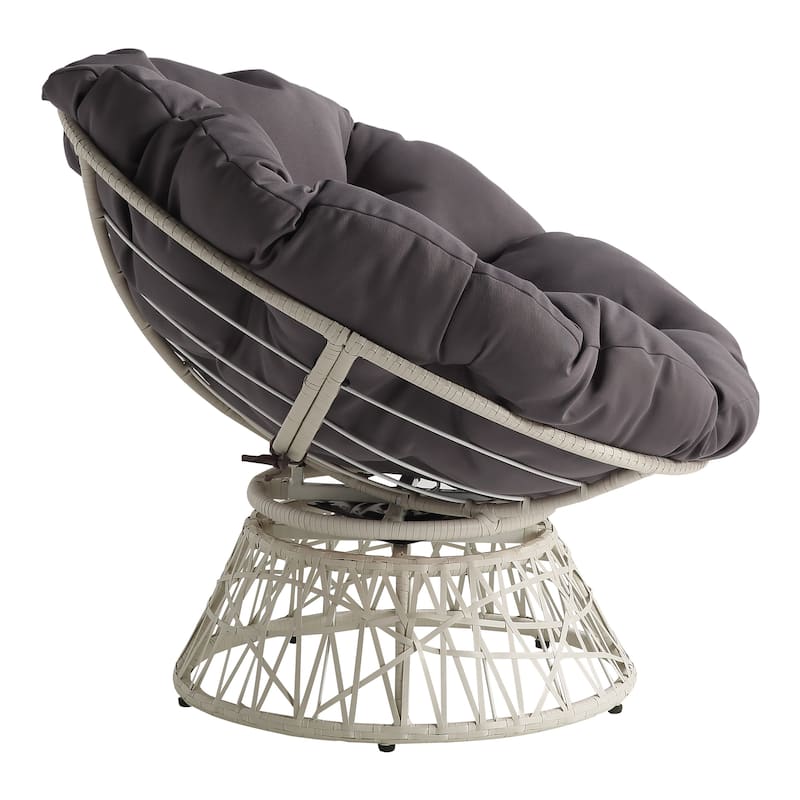OS Home and Office Furniture Model BF25296CM-GRY Papasan Chair with Grey Round Pillow Cushion and Cream Wicker Weave