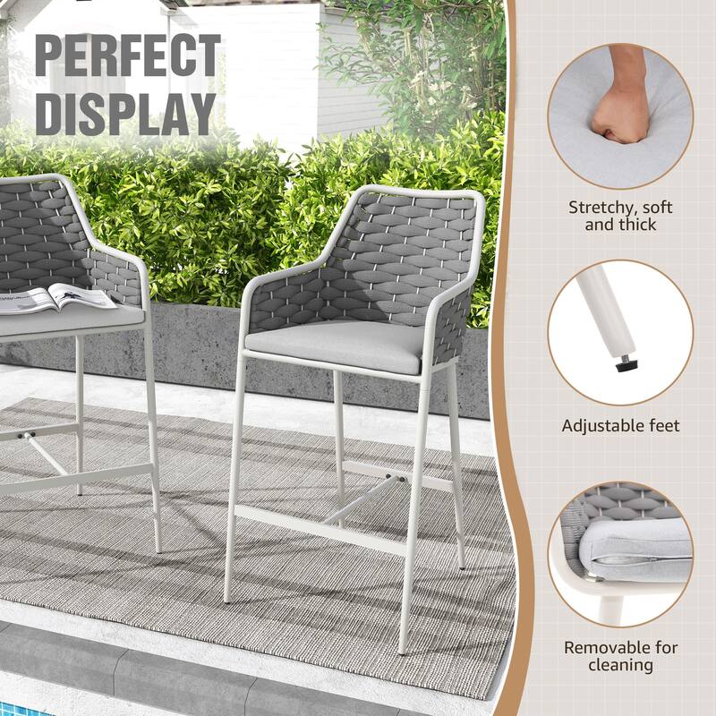 Outdoor Metal High Arm Barstool Chair with Cushions (set of 2)
