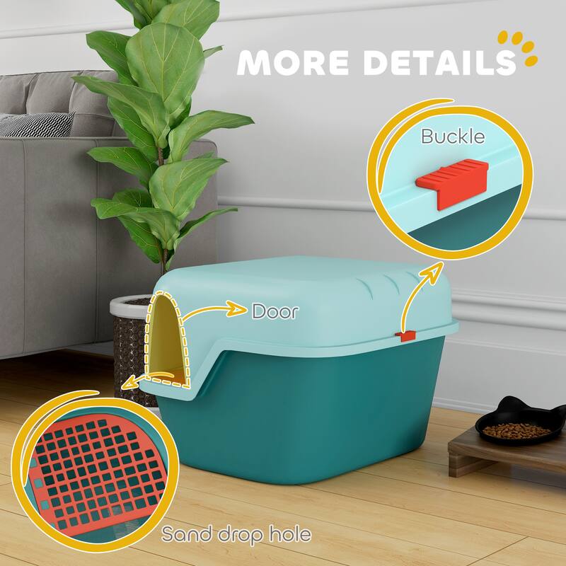 PawHut Cat Litter Box with Scoop, Easy to Clean & Openable Cover, Green