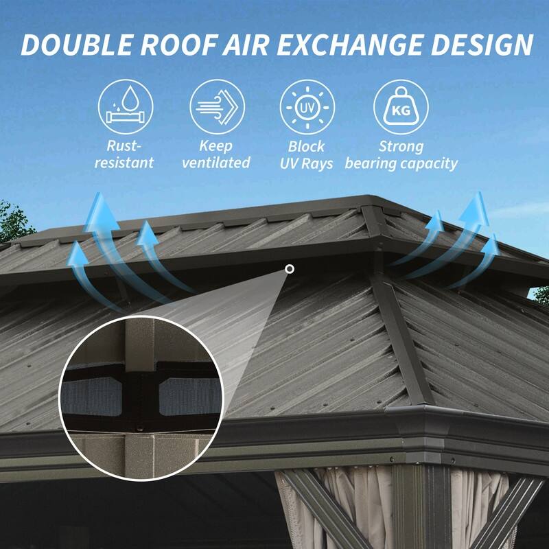 Domi Hardtop Gazebo with Galvanized Steel Double Roof and Aluminum Frame