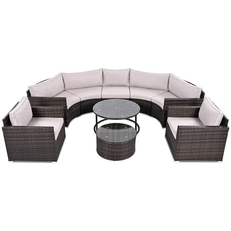 9-Piece Half-Moon Sectional Set with Nesting Table & Armchairs