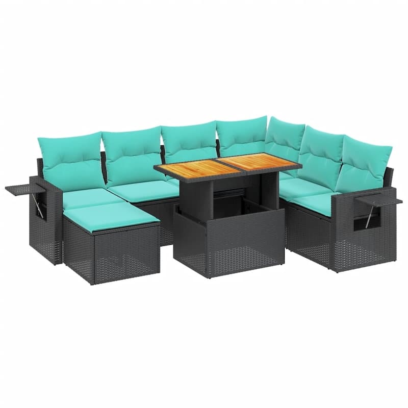 vidaXL Patio Sofa Set with Cushions Outdoor Furniture 8 Piece Poly Rattan - 21.7 x 24.4 x 27.2