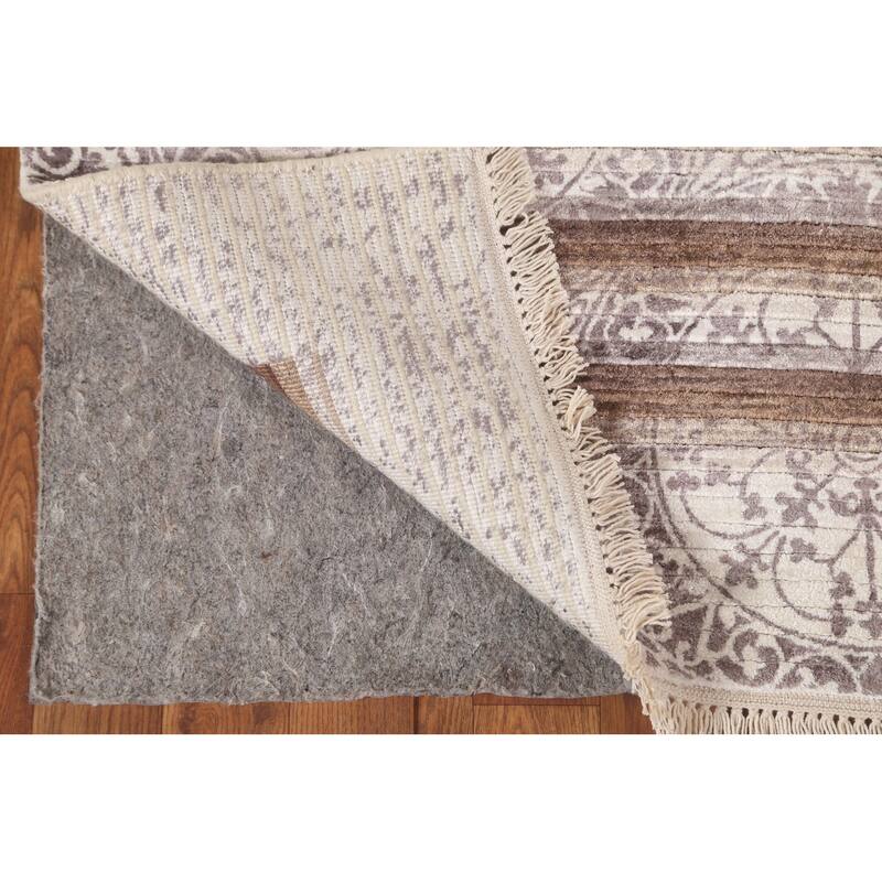 Striped Abstract Accent Rug Handmade Oriental Grey Wool Carpet - 2'10"x 4'6"