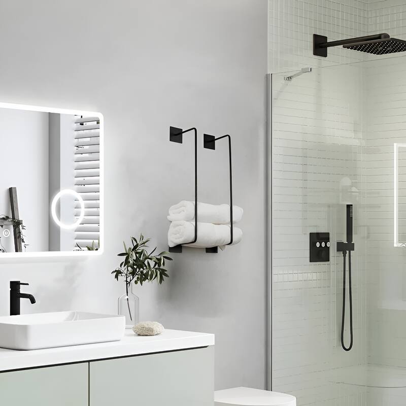 Throne Towel Rack 24" Towel Rack Shower Holder Wall Mount Bathroom Organizer (Black)