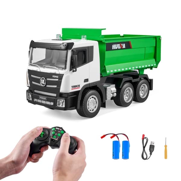 slide 2 of 7, RC Dump Truck Toy, 9-Channel 1:18 Scale, Remote Control Dump Truck RC Construction Vehicle Truck Toy 9-Channel