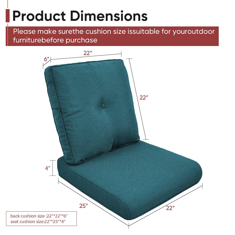 Gymojoy Pillow and Cushion Set Deep Seat Indoor/Outdoor - 25" x 22" x 4"