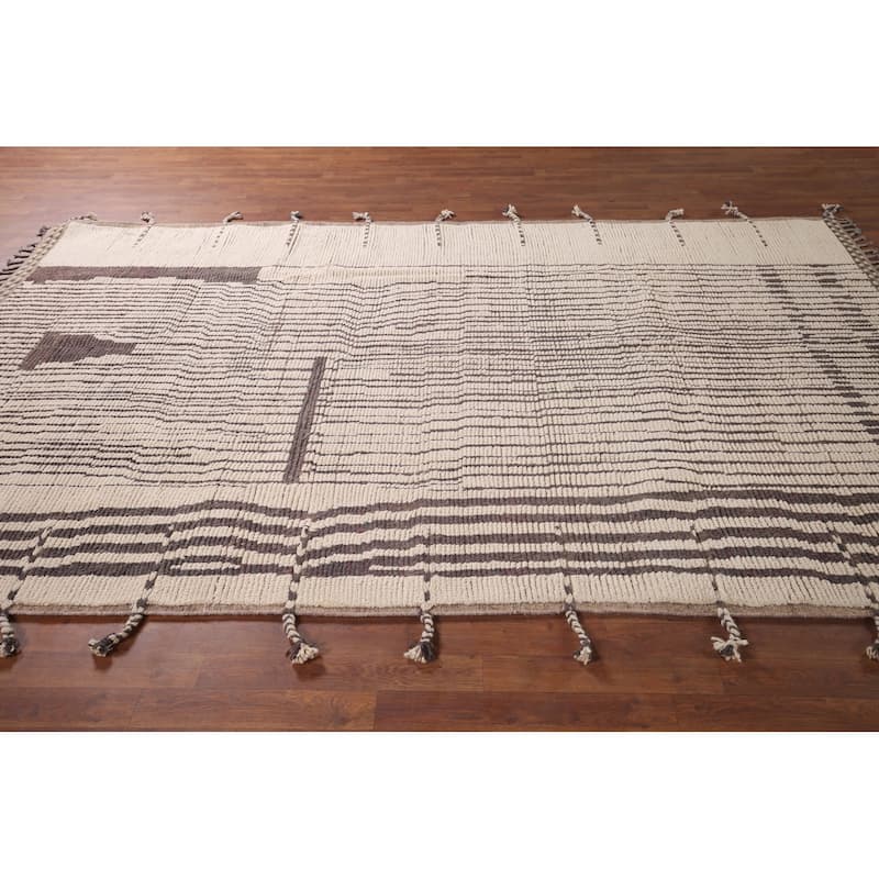 Striped Moroccan Area Rug Hand-Knotted Wool Carpet - 6'9"x 10'2"