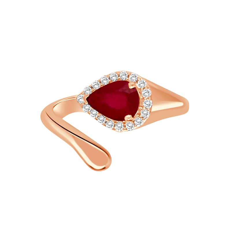 Auriya 14k Gold Ruby and Diamond Pear Halo Bypass Ring 0.13 ct. tw. (F-G, VS) - 8.5 - Rose