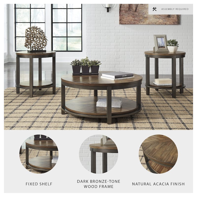 Roybeck Table (Set of 3) - Light Brown/Bronze - 38" W x 38" D x 18" H