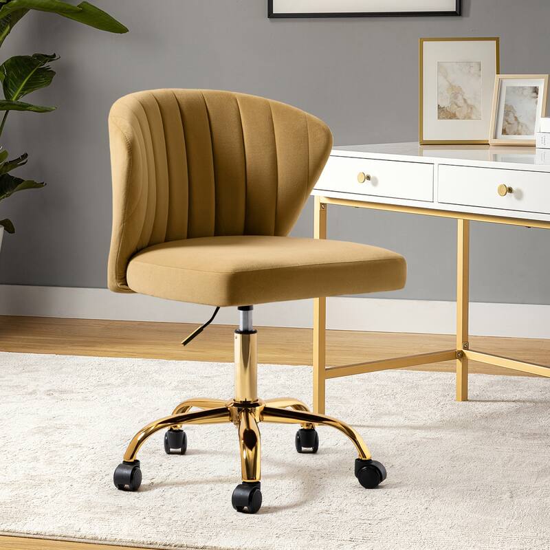 Ilia Modern Velvet Wingback 360 degree Ergonomic Office Task Chair with Channel Tufted Back by HULALA HOME