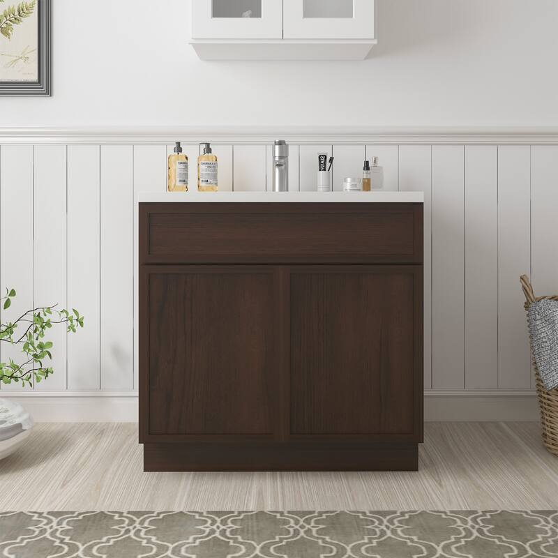 Vanity Art 30" Freestanding Single Base Storage Cabinet with Soft Close Doors - Brown