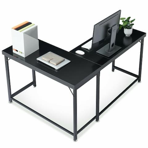 ivinta L-shaped Mixed Material Mid-century Corner Office Desk, Wood Home Office Desk