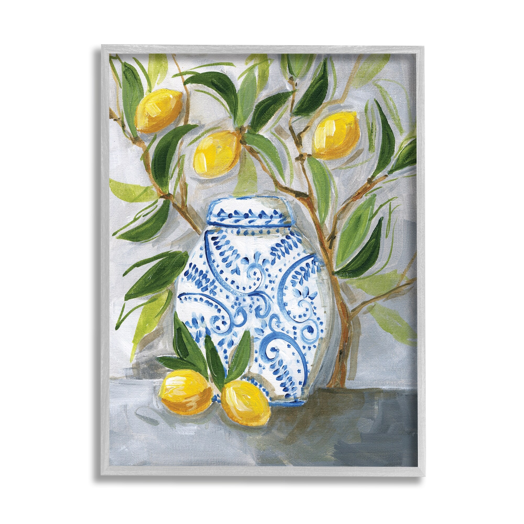 Stupell Lemon Fruit Tree Ornate Vase Still Life Painting Framed Wall Art
