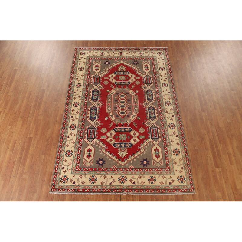 Red Kazak Oriental Area Rug Handmade Wool Carpet - 6'7" x 9'10"