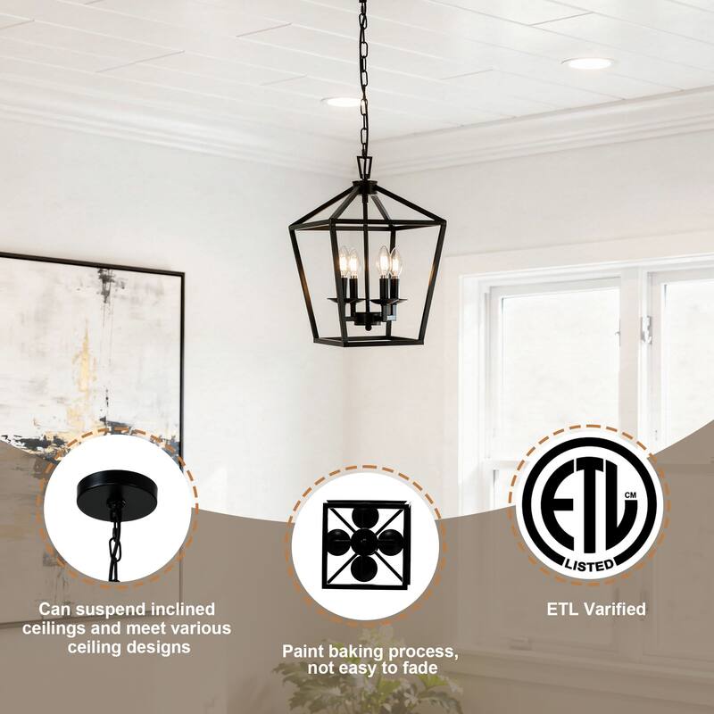 4-Light Metal Open Cage Lantern Chandelier - 12"x12"x18"
