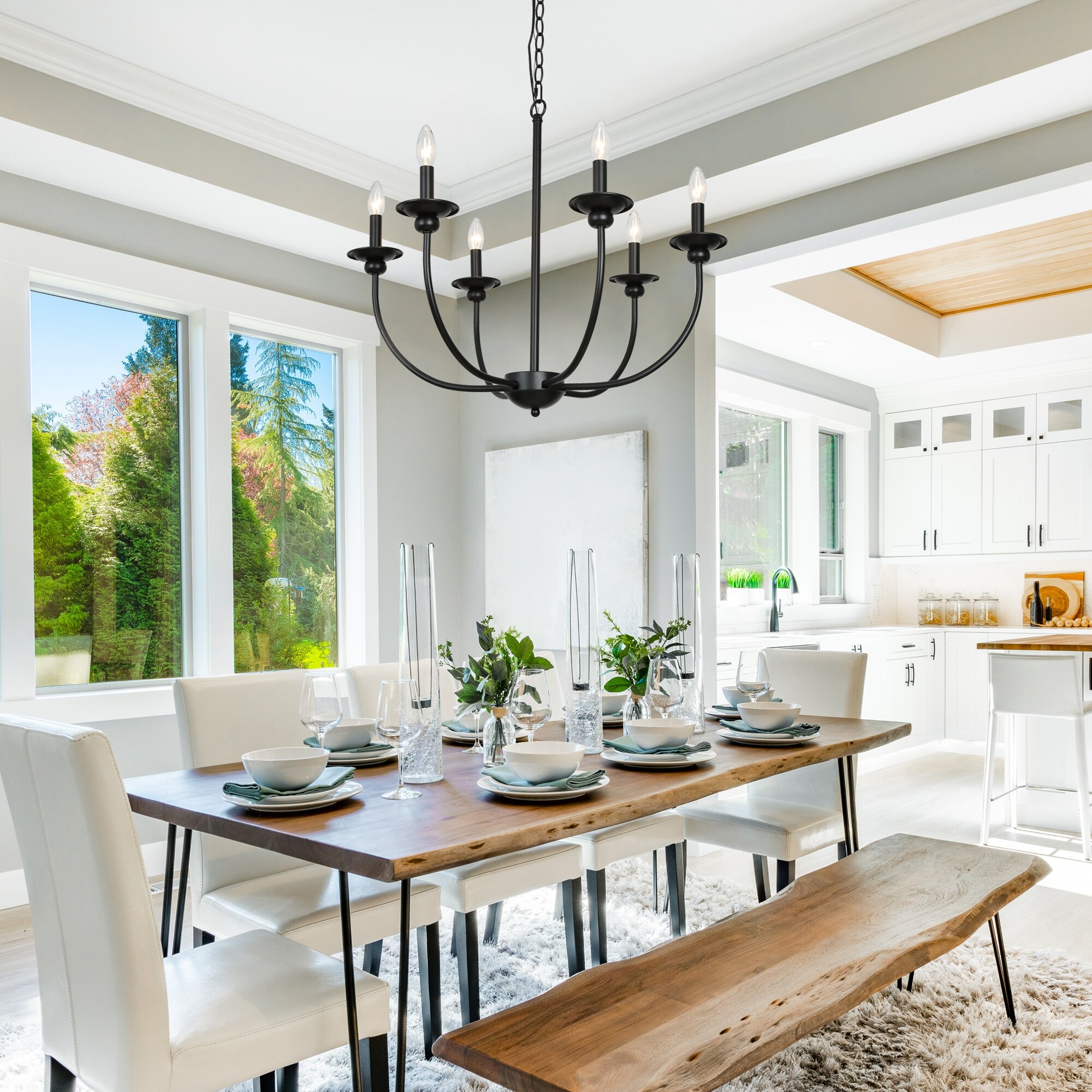 Modern Farmhouse 9-Light Classic Black Chandelier for Dining Room
