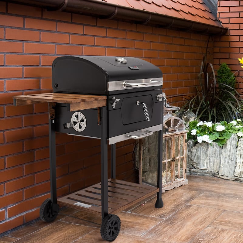 Royal Gourmet 24-Inch Charcoal Grill, BBQ Smoker with Handle and Folding Table, Perfect for Outdoor Patio, Backyard Grilling